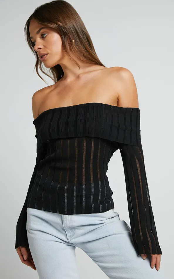 Showpo Kailah Top 8211 Off The Shoulder Knit Top In Black Women Knitwear