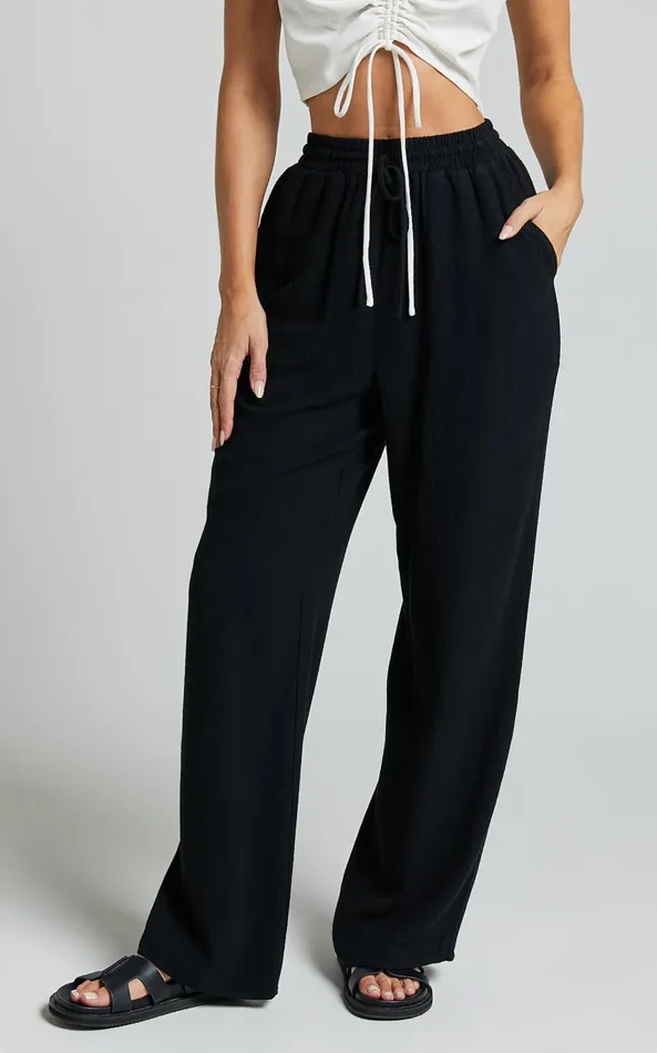 Showpo Kala Pants 8211 Mid Waisted Relaxed Elastic Waist Pants In Black Women Curve Clothes
