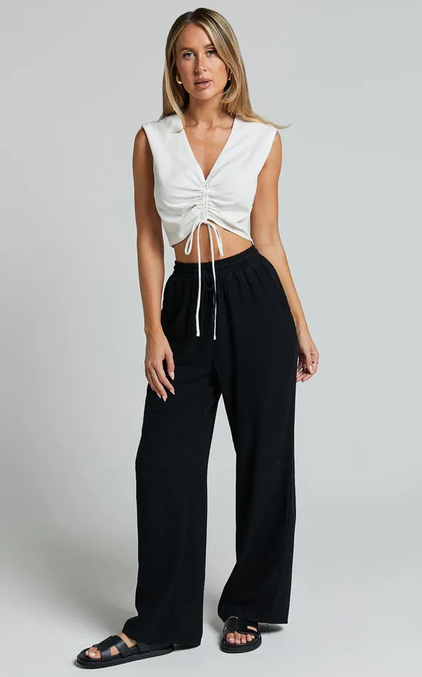 Showpo Kala Pants 8211 Mid Waisted Relaxed Elastic Waist Pants In Black Women Curve Clothes
