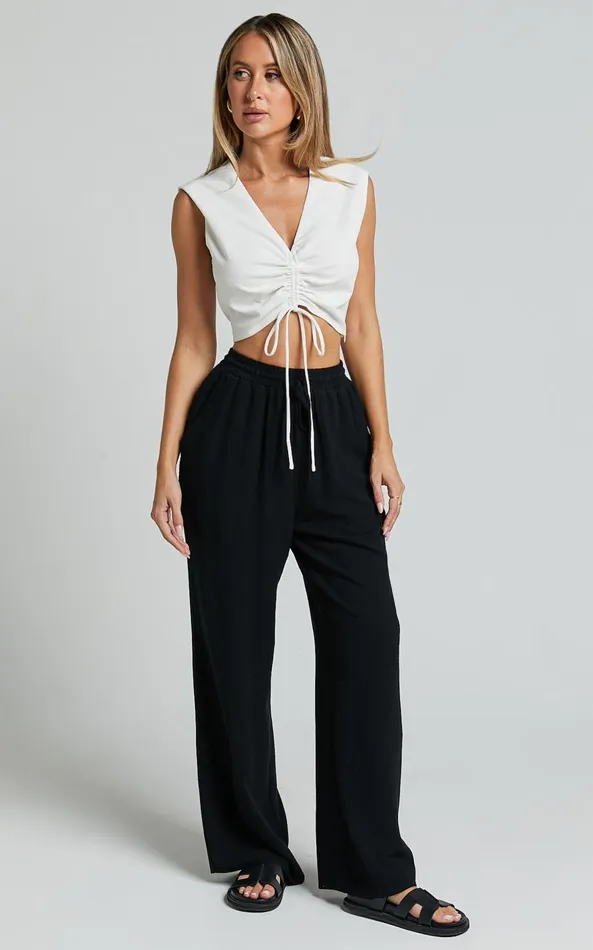 Showpo Kala Pants 8211 Mid Waisted Relaxed Elastic Waist Pants In Black Women Curve Clothes