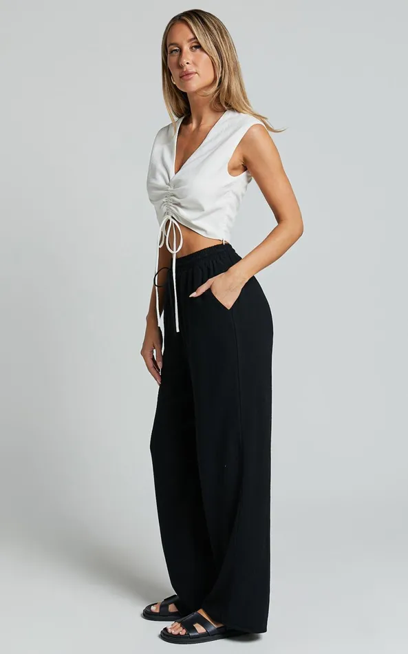 Showpo Kala Pants 8211 Mid Waisted Relaxed Elastic Waist Pants In Black Women Curve Clothes