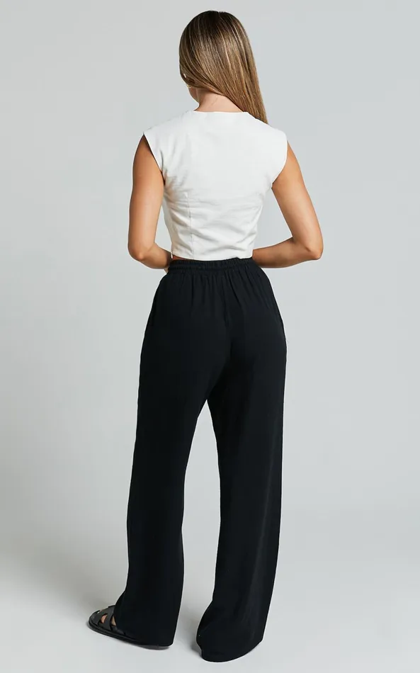 Showpo Kala Pants 8211 Mid Waisted Relaxed Elastic Waist Pants In Black Women Curve Clothes