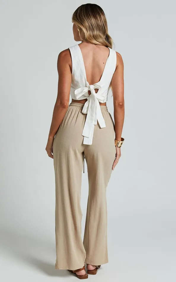 Showpo Kala Pants 8211 Mid Waisted Relaxed Elastic Waist Pants In Sand Women Curve Clothes
