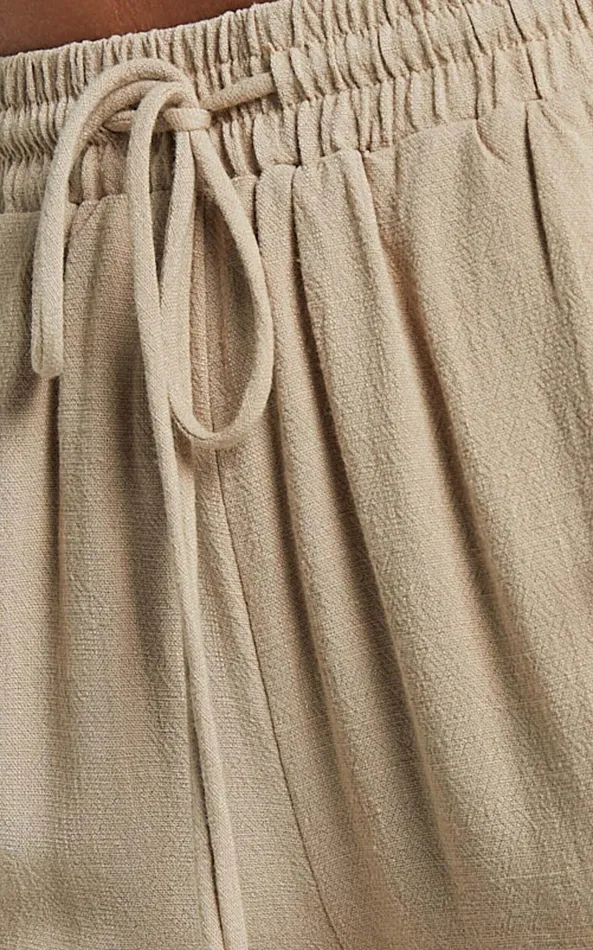 Showpo Kala Pants 8211 Mid Waisted Relaxed Elastic Waist Pants In Sand Women Curve Clothes
