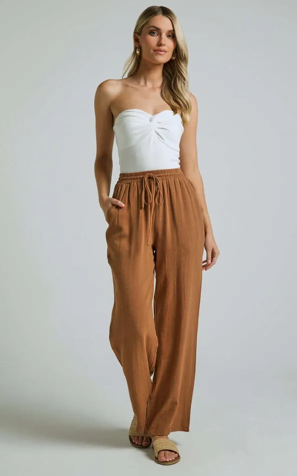 Showpo Kala Pants 8211 Mid Waisted Relaxed Elastic Waist Pants In Tobacco Women Curve Clothes Showpo Kala Pants 8211 Mid Waisted Relaxed Elastic Waist Pants In Tobacco Women Curve Clothes