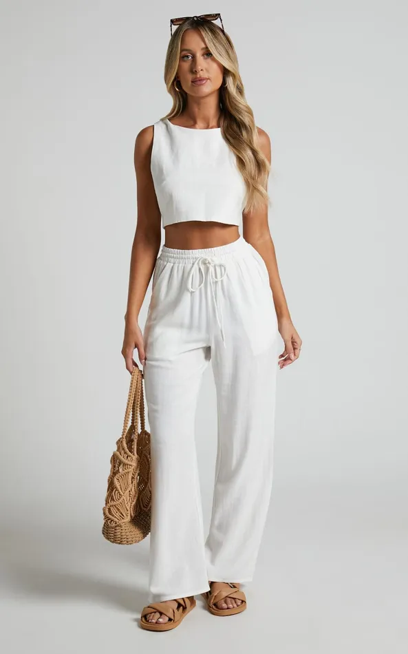 Showpo Kala Pants 8211 Mid Waisted Relaxed Elastic Waist Pants In White Women Curve Clothes