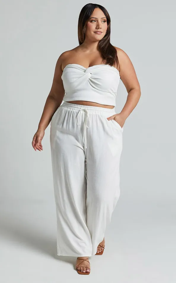 Showpo Kala Pants 8211 Mid Waisted Relaxed Elastic Waist Pants In White Women Curve Clothes