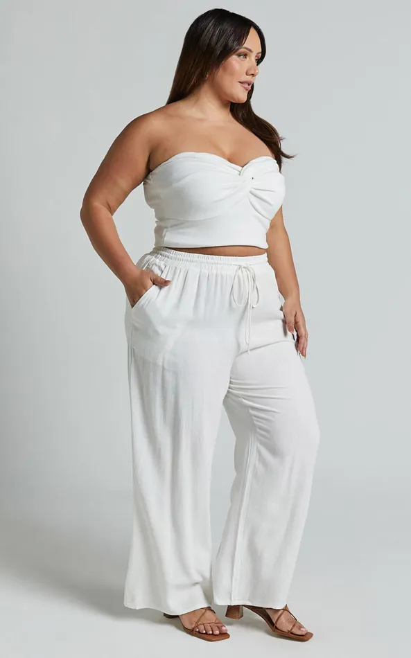 Showpo Kala Pants 8211 Mid Waisted Relaxed Elastic Waist Pants In White Women Curve Clothes