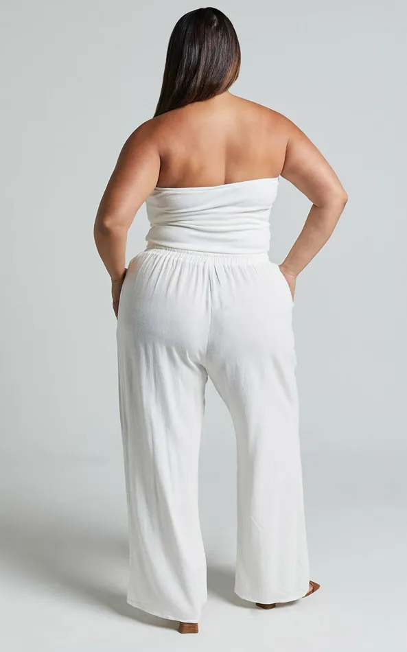 Showpo Kala Pants 8211 Mid Waisted Relaxed Elastic Waist Pants In White Women Curve Clothes