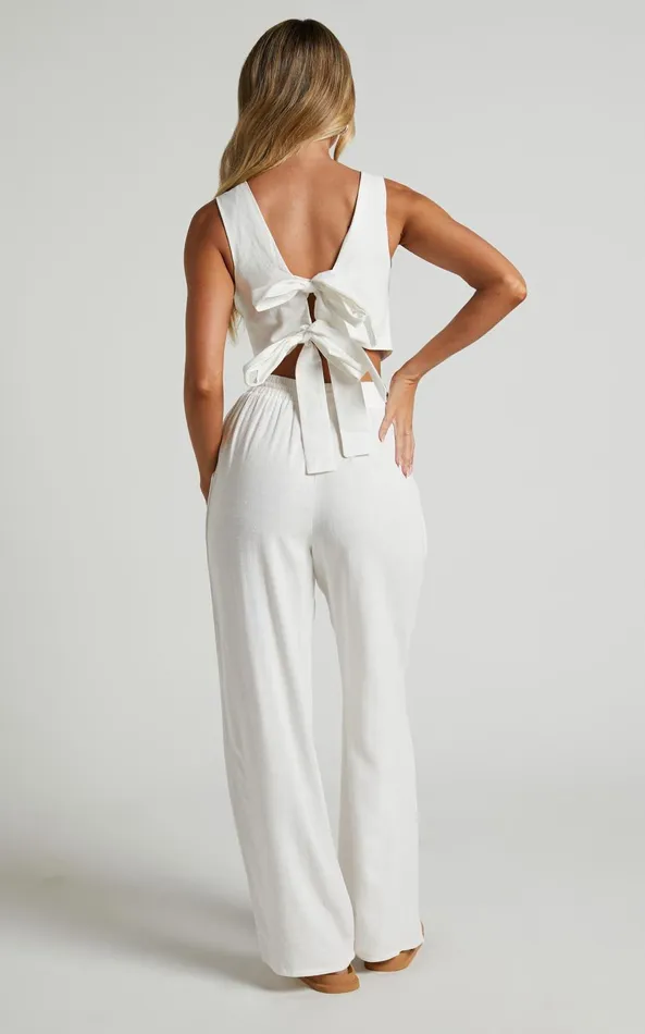 Showpo Kala Pants 8211 Mid Waisted Relaxed Elastic Waist Pants In White Women Curve Clothes