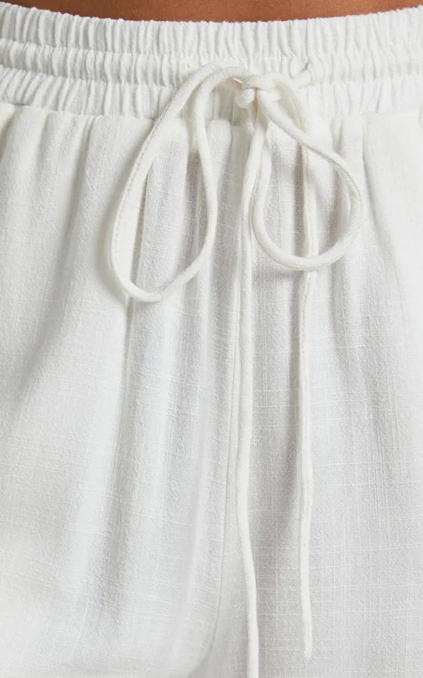 Showpo Kala Pants 8211 Mid Waisted Relaxed Elastic Waist Pants In White Women Curve Clothes