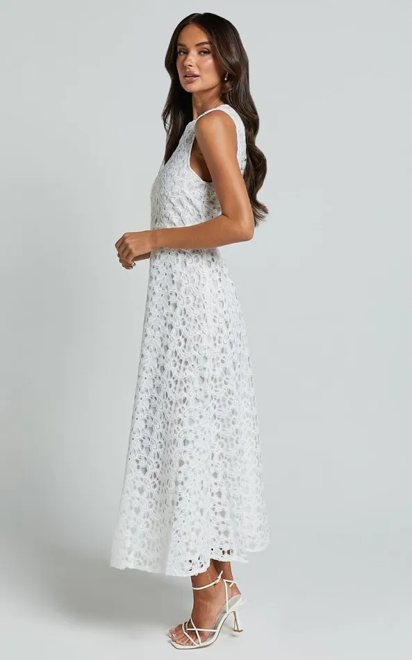 Showpo Kalani Midi Dress 8211 High Neck Cut Out Dress In White Women Dresses