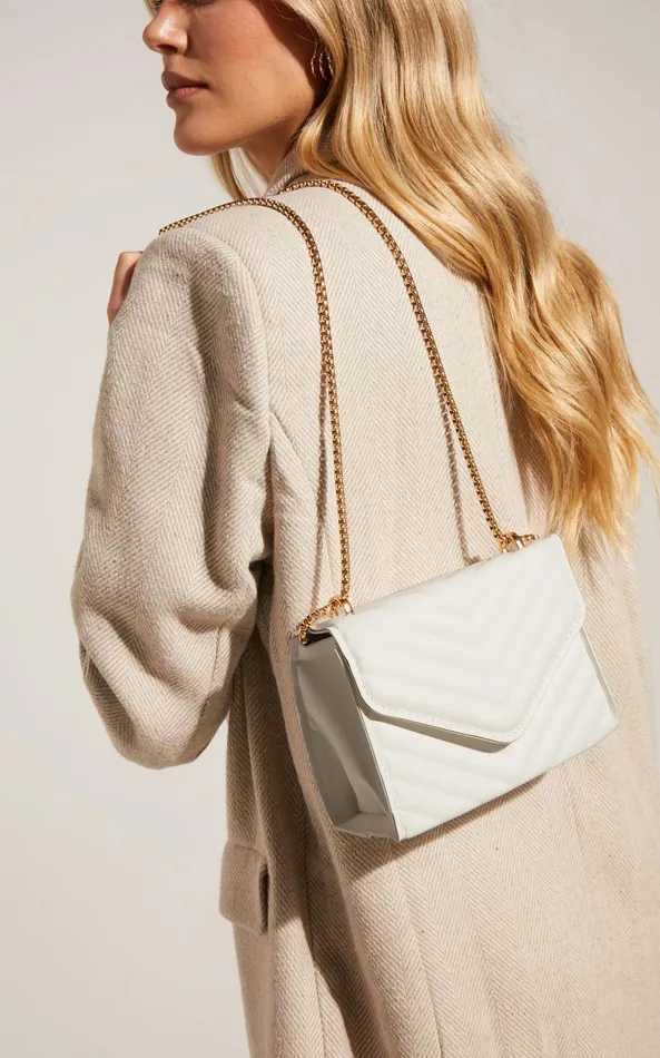 Showpo Kalinda Bag 8211 Double Box Chain Shoulder Bag In White Women Bags