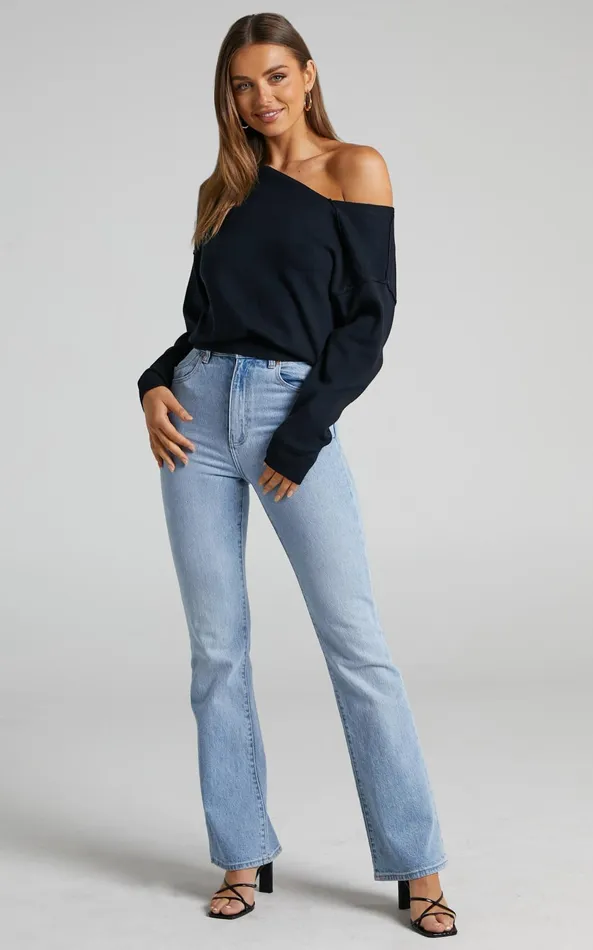 Showpo Kamille Top 8211 Asymmetric Side Shoulder Knit Top In Black Women Curve Clothes