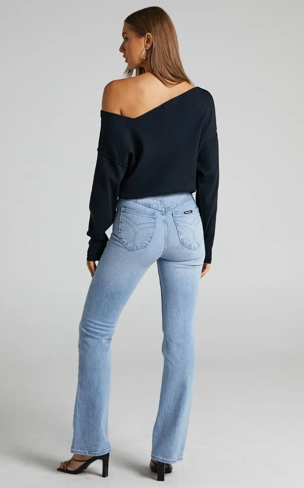 Showpo Kamille Top 8211 Asymmetric Side Shoulder Knit Top In Black Women Curve Clothes