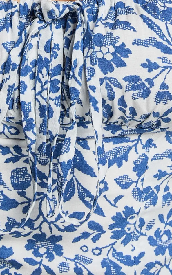 Showpo Karina Top 8211 Puff Sleeve Ruched Bodice Corset Top In Blue Floral Women Tops