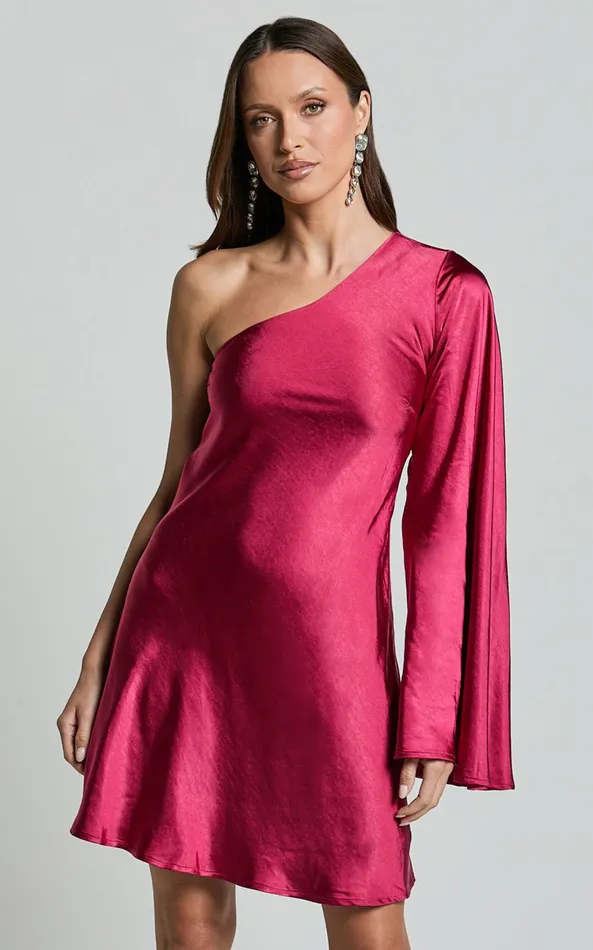 Showpo Karla Mini Dress 8211 One Shoulder Long Sleeve Dress In Berry Women Dresses Showpo Karla Mini Dress 8211 One Shoulder Long Sleeve Dress In Berry Women Dresses