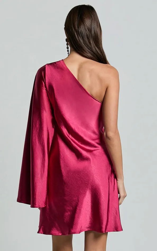 Showpo Karla Mini Dress 8211 One Shoulder Long Sleeve Dress In Berry Women Dresses