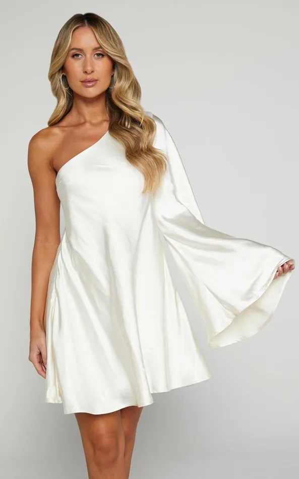 Showpo Karla Mini Dress 8211 One Shoulder Long Sleeve Dress In Pearl Women Dresses Showpo Karla Mini Dress 8211 One Shoulder Long Sleeve Dress In Pearl Women Dresses