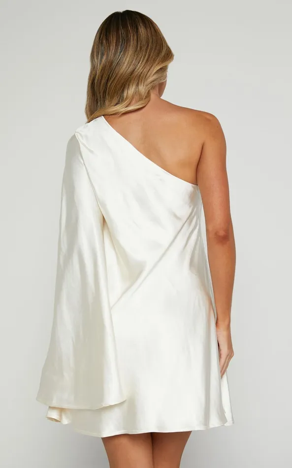 Showpo Karla Mini Dress 8211 One Shoulder Long Sleeve Dress In Pearl Women Dresses