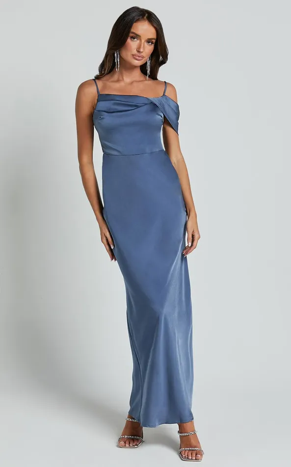 Showpo Karlen Midi Dress 8211 Shoulder Strap Detail Satin Slip Dress In Steel Blue Women Dresses Showpo Karlen Midi Dress 8211 Shoulder Strap Detail Satin Slip Dress In Steel Blue Women Dresses