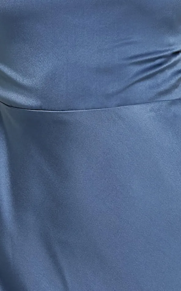 Showpo Karlen Midi Dress 8211 Shoulder Strap Detail Satin Slip Dress In Steel Blue Women Dresses