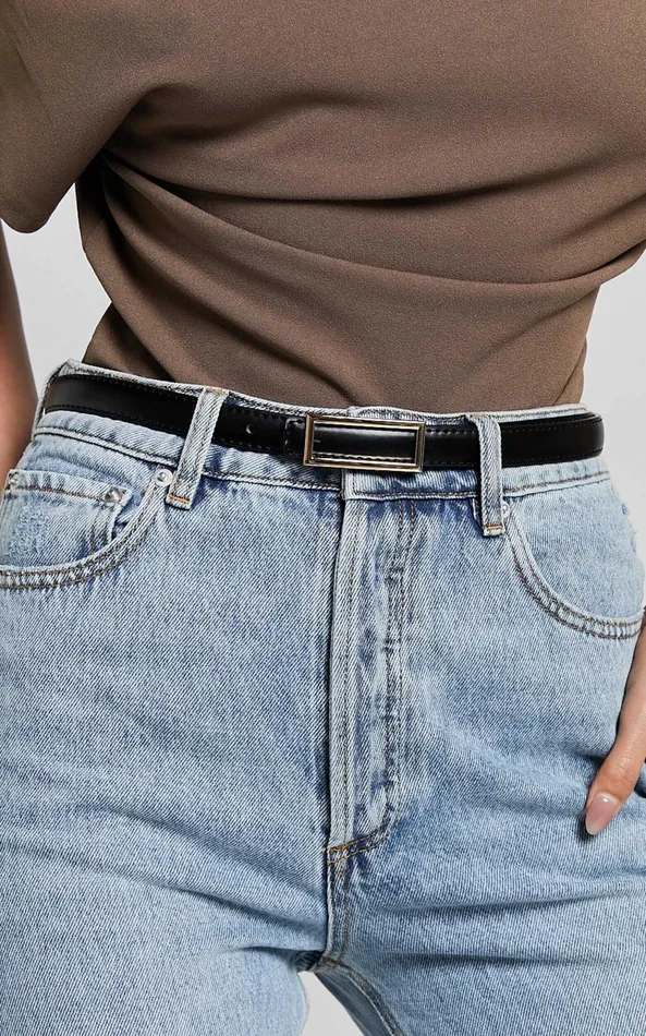Showpo Karter Square Buckle Belt In Black Women Belts