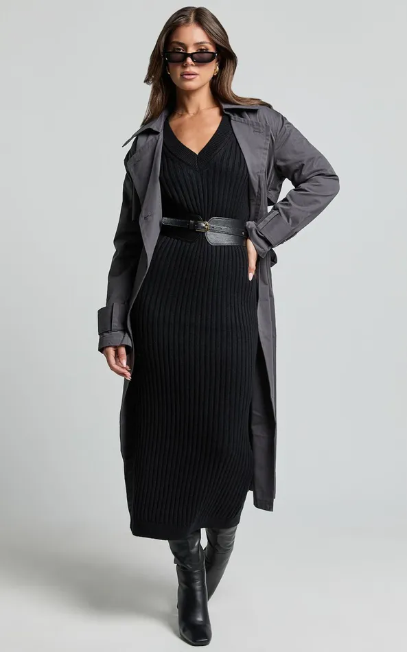 Showpo Kartia Midi Dress 8211 V Neck Knit Dress In Black Women Dresses