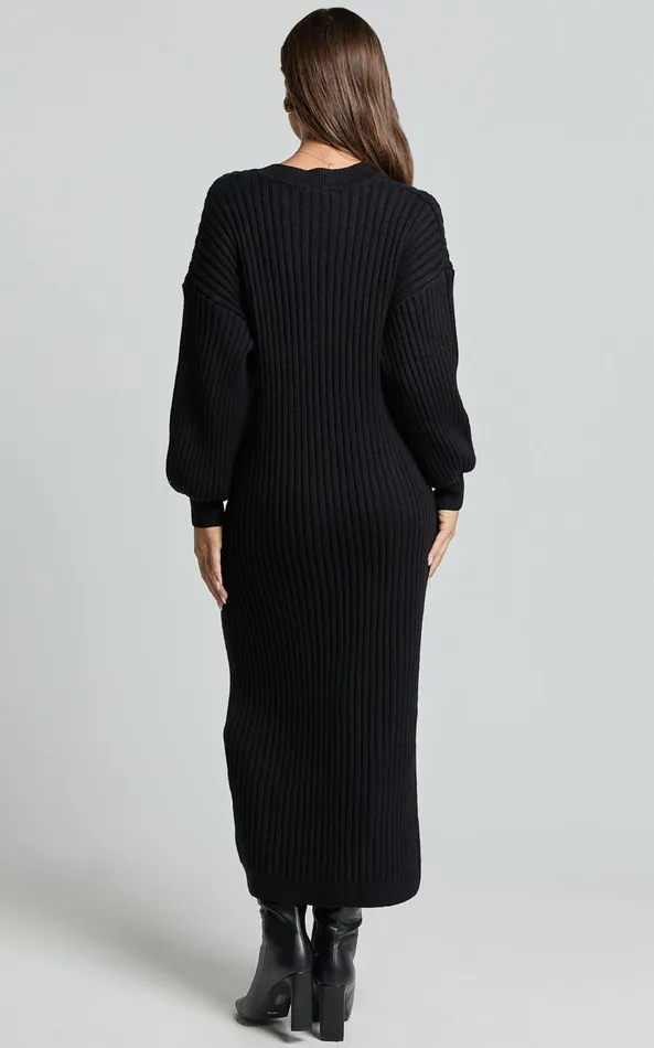 Showpo Kartia Midi Dress 8211 V Neck Knit Dress In Black Women Dresses