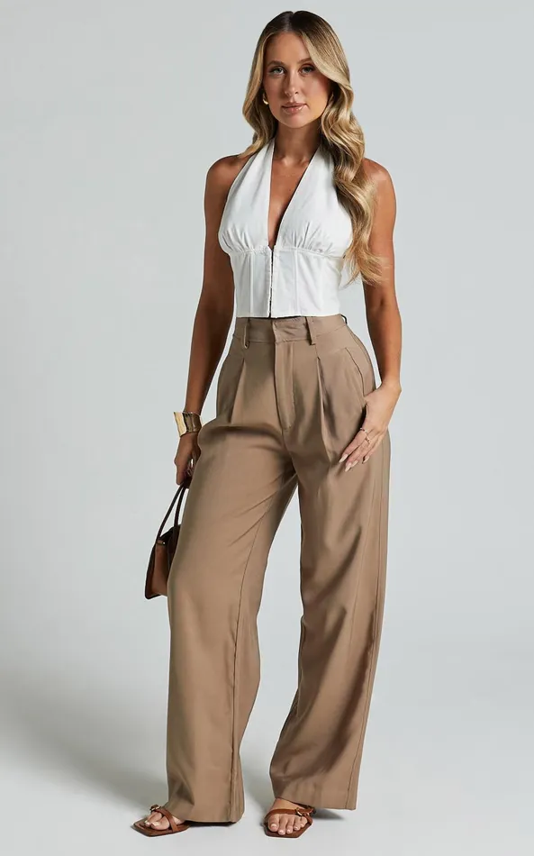 Showpo Kartier Top 8211 Plunge Halter Neck Cropped Corset In Off White Women Tops