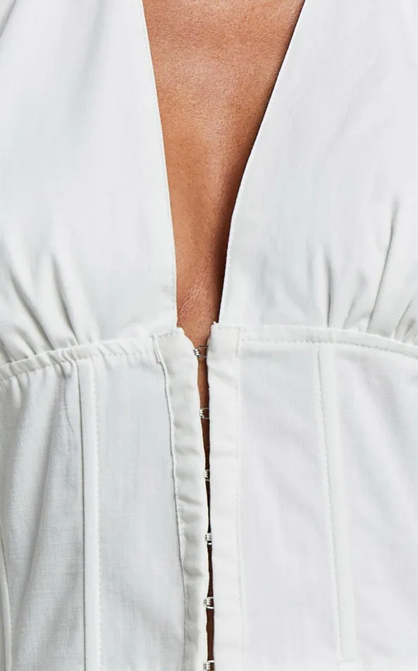 Showpo Kartier Top 8211 Plunge Halter Neck Cropped Corset In Off White Women Tops