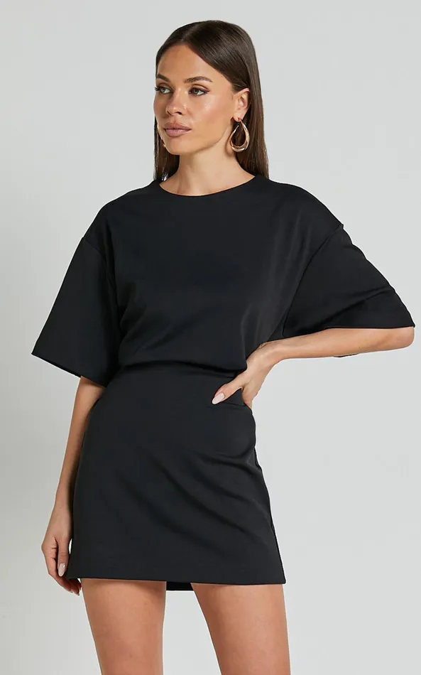 Showpo Karyna Mini Dress 8211 Short Sleeve Boxy Tshirt Dress In Black Women Curve Clothes