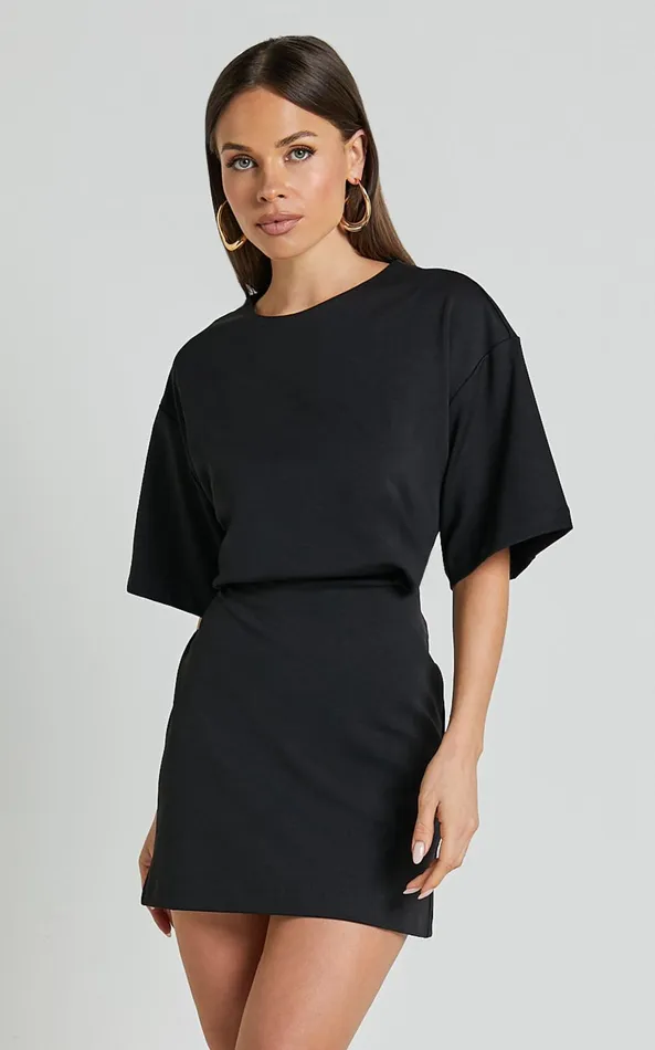 Showpo Karyna Mini Dress 8211 Short Sleeve Boxy Tshirt Dress In Black Women Curve Clothes