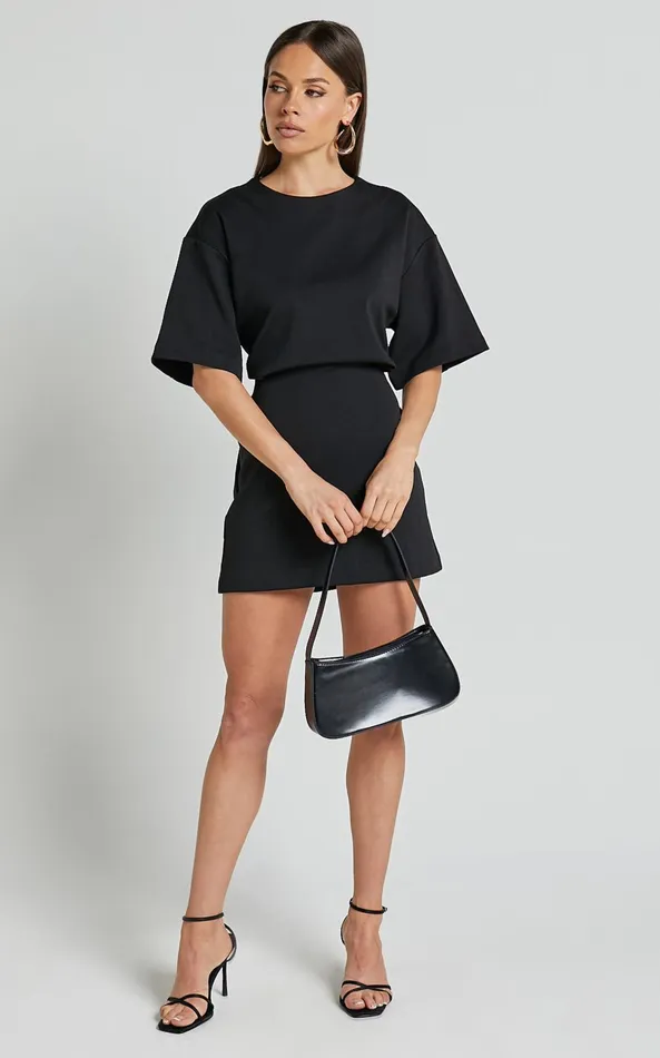 Showpo Karyna Mini Dress 8211 Short Sleeve Boxy Tshirt Dress In Black Women Curve Clothes