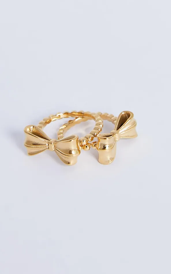 Showpo Katherine 2 Ring Pack 8211 Bow Shaped Rings In Gold Women Rings