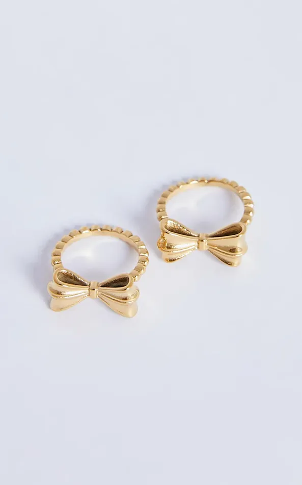 Showpo Katherine 2 Ring Pack 8211 Bow Shaped Rings In Gold Women Rings