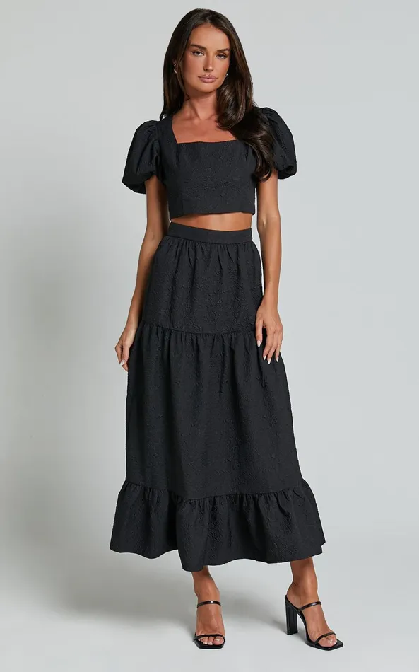 Showpo Katherine Two Piece Set 8211 Puff Sleeve Crop Top And Ruffle Hem Midi Skirt Set In Black Women Two Piece Sets and Coords Showpo Katherine Two Piece Set 8211 Puff Sleeve Crop Top And Ruffle Hem Midi Skirt Set In Black Women Two Piece Sets and Coords