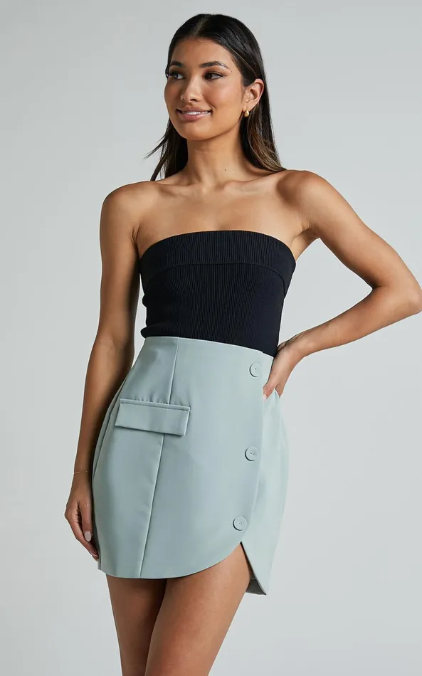 Showpo Kathia Mini Skirt 8211 Asymmetric Button Detail Skirt In Sage Women Skirts Showpo Kathia Mini Skirt 8211 Asymmetric Button Detail Skirt In Sage Women Skirts