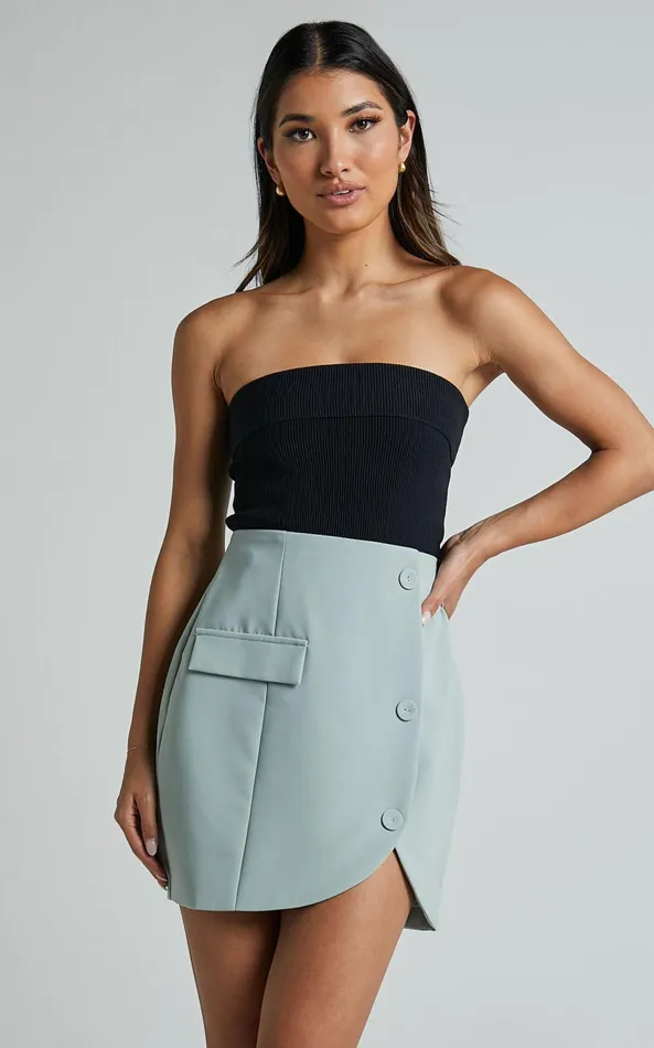 Showpo Kathia Mini Skirt 8211 Asymmetric Button Detail Skirt In Sage Women Skirts