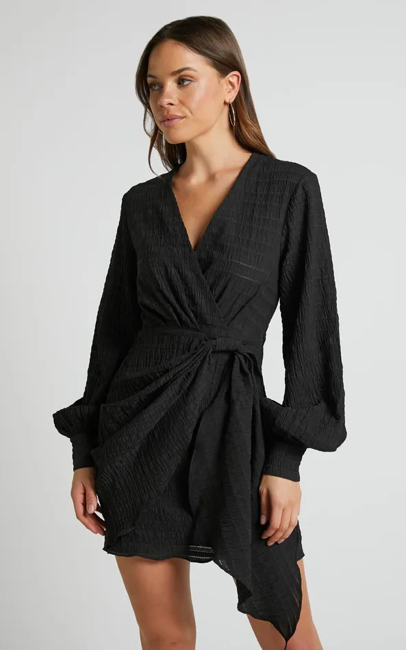 Showpo Kathlina Mini Dress 8211 Bishop Sleeve Plunge Neck Knot Waist Detail Dress In Black Women Dresses Showpo Kathlina Mini Dress 8211 Bishop Sleeve Plunge Neck Knot Waist Detail Dress In Black Women Dresses