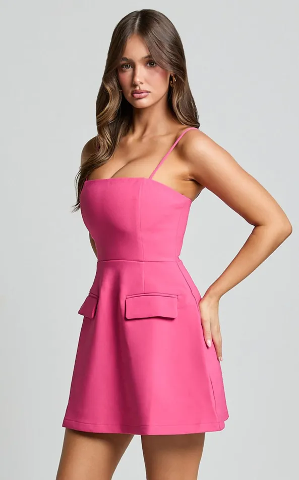 Showpo Katia Mini Dress 8211 Strappy Corset A Line Dress In Pink Women Dresses