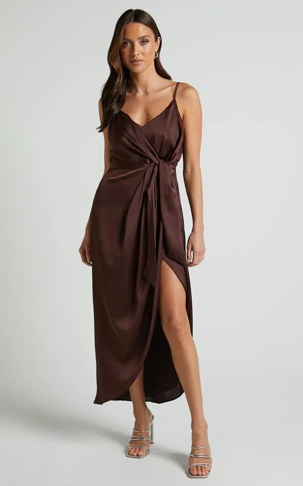 Showpo Katie Midi Dress 8211 V Neck Tie Front Detail Dress In Chocolate Women Dresses Showpo Katie Midi Dress 8211 V Neck Tie Front Detail Dress In Chocolate Women Dresses