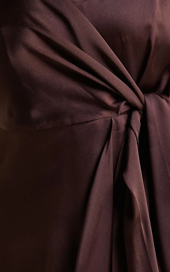 Showpo Katie Midi Dress 8211 V Neck Tie Front Detail Dress In Chocolate Women Dresses
