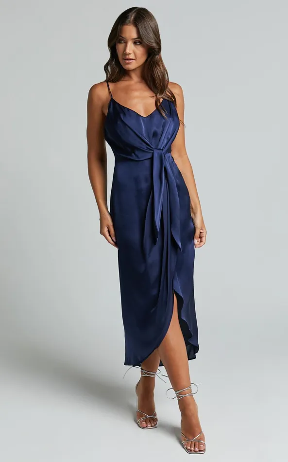 Showpo Katie Midi Dress 8211 V Neck Tie Front Detail Dress In Mid Night Blue Women Dresses Showpo Katie Midi Dress 8211 V Neck Tie Front Detail Dress In Mid Night Blue Women Dresses