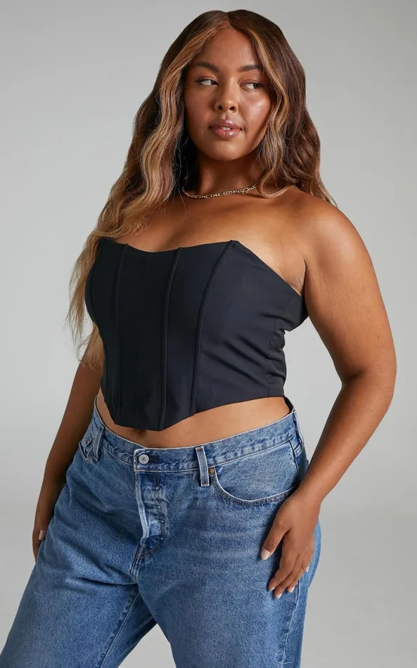 Showpo Katirina Top 8211 Strapless Corset Bustier Top In Black Women Curve Clothes