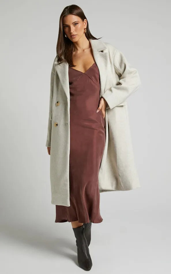 Showpo Kaya Midi Dress 8211 Cupro Slip Dress In Chocolate Women Dresses