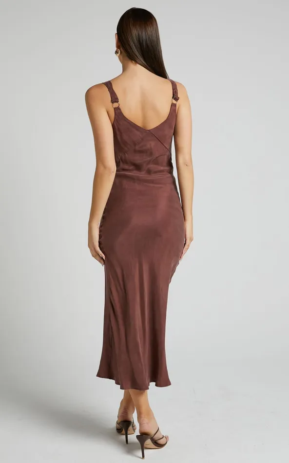 Showpo Kaya Midi Dress 8211 Cupro Slip Dress In Chocolate Women Dresses