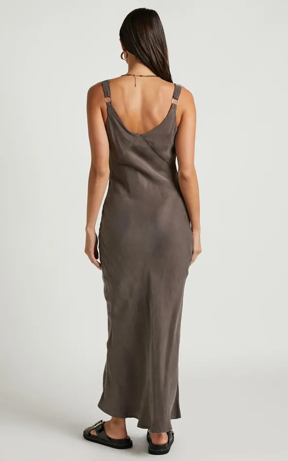 Showpo Kaya Midi Dress 8211 Cupro Slip Dress In Warm Grey Women Dresses