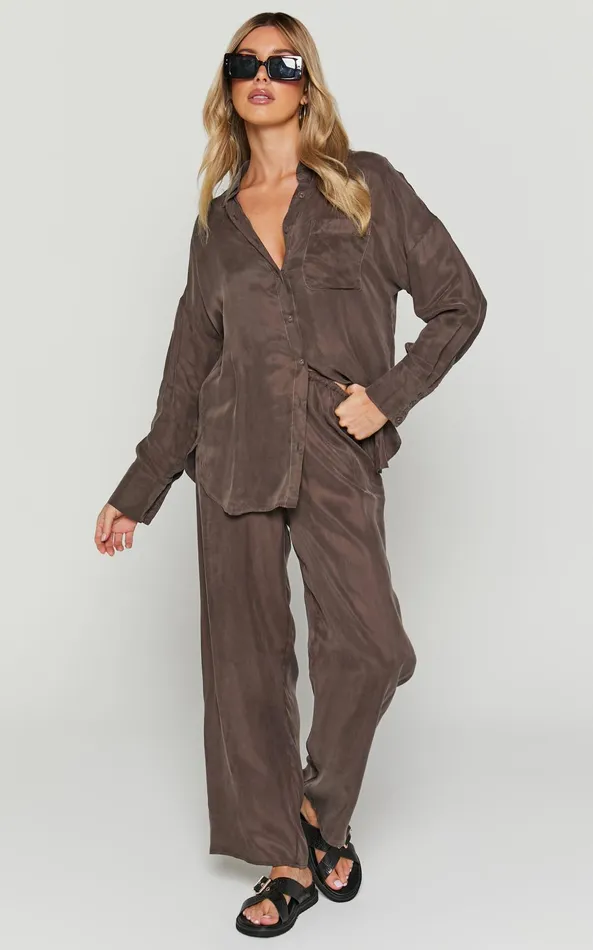 Showpo Kaya Pants 8211 Cupro Drawstring Relaxed Pants In Warm Grey Women Pants