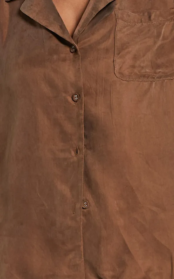 Showpo Kaya Shirt 8211 Cupro Button Up Short Sleeve Shirt In Mocha Women Tops